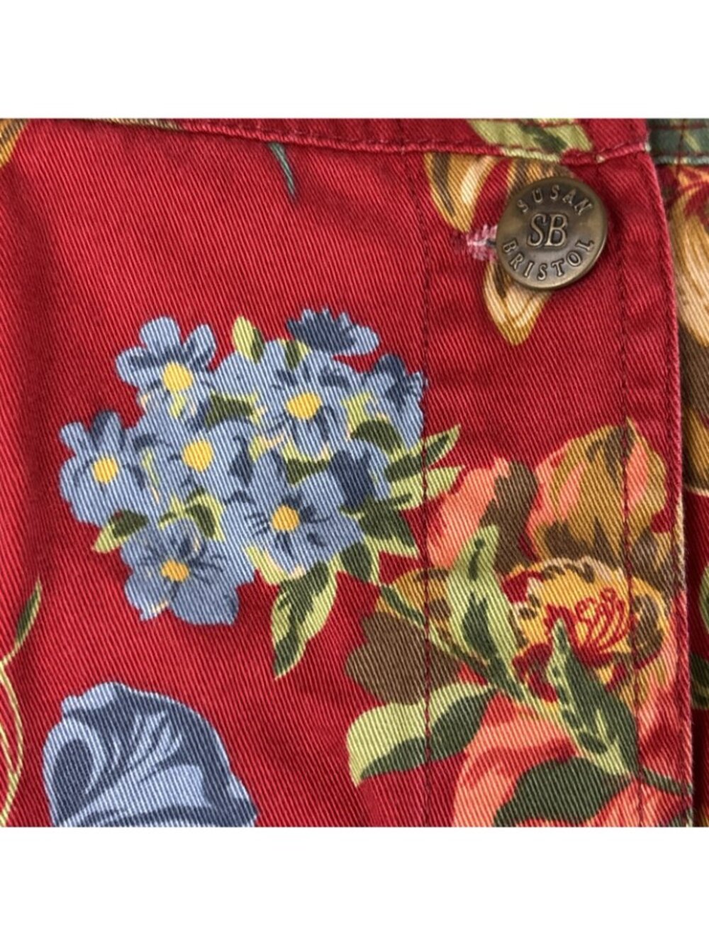 Susan Bristol Jacket Womens XL Red Floral Cotton fits like 18/20 Petite - Picture 4 of 7